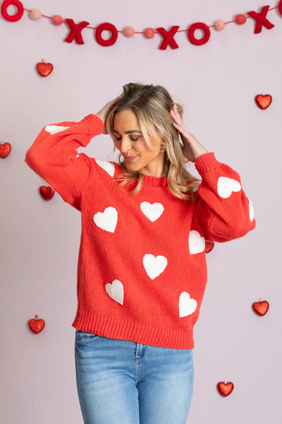 Red White Heart Sweater