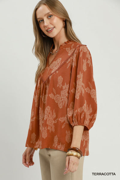 UMGEE Floral Textured Top Terracotta