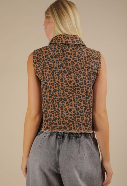 Leopard Denim Vest