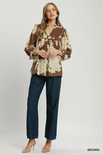 UMGEE Hampton Leaf Print Top Brown
