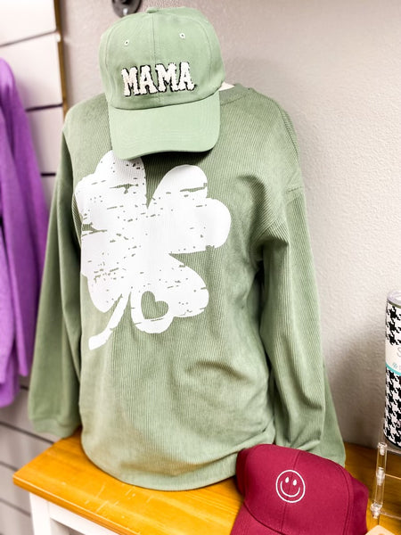 Green Clover Corded Sweatshirt Pullover