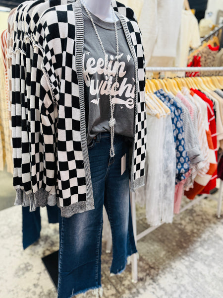 Black Checkered Sweater Cardigan