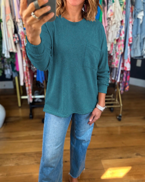 Ribbed Soft Pocket Sweater Teal