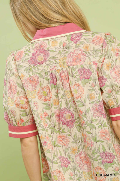 UMGEE Cream Mix Floral Contrast Top
