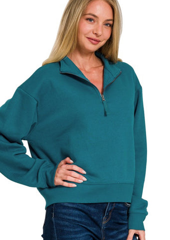 Scuba Fleece Half Zip Sweatshirt Pullover Teal