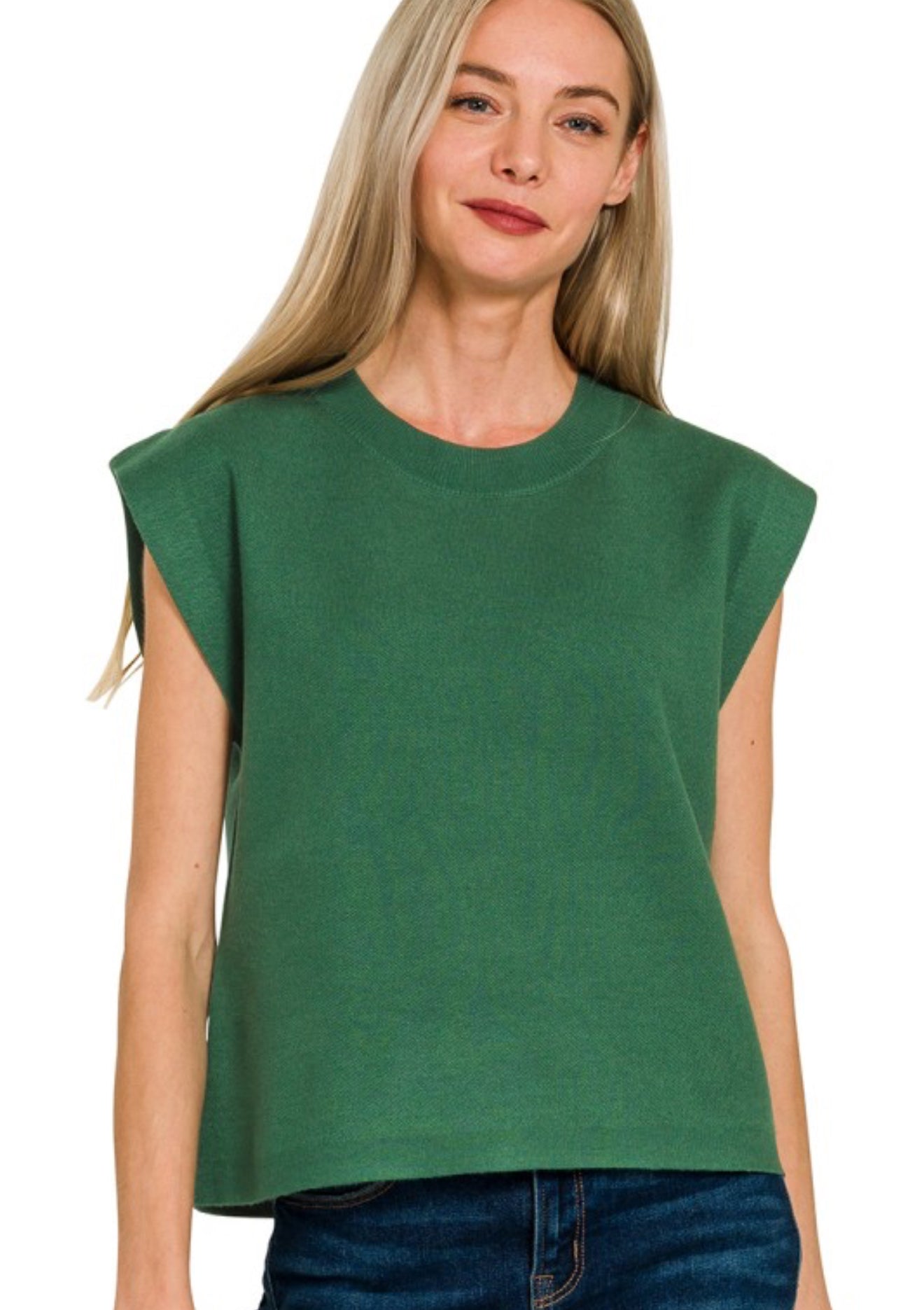 Cap Sleeve Sweater Vest Dark Green