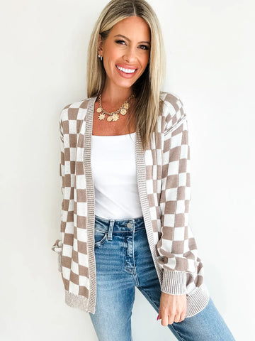 Mocha Checkered Sweater Cardigan