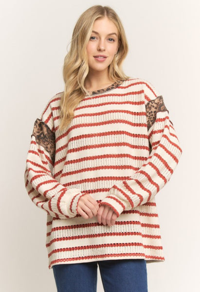 Brick Leopard Contrast Knit Top