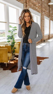 Black Ivory Stripe Lightweight Cardigan