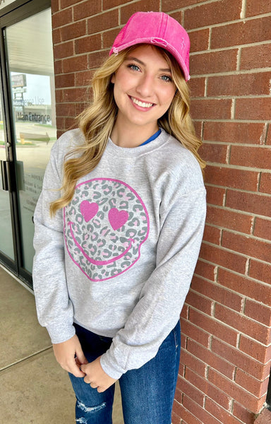 Grey Smiley Crew Neck Sweatshirt