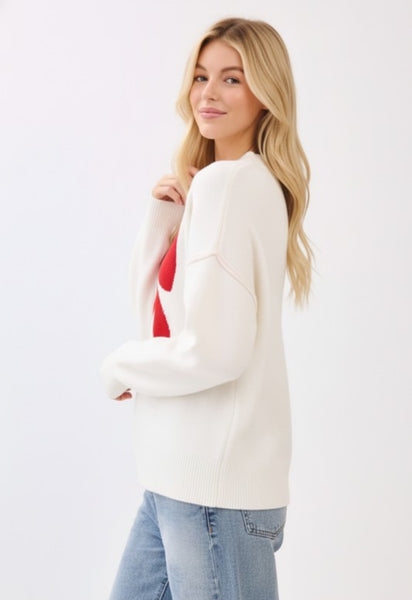 Ivory Red Bow Print Sweater