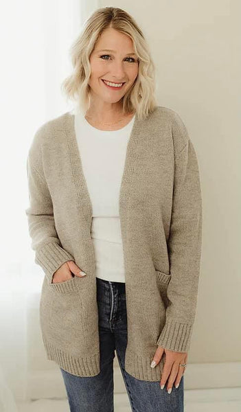 Cozy Knit Pocket Cardigan Heather Beige