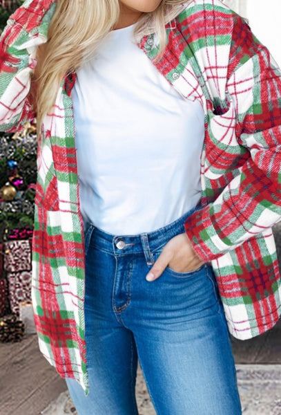 Festive Plaid Button Down Flannel Shirt