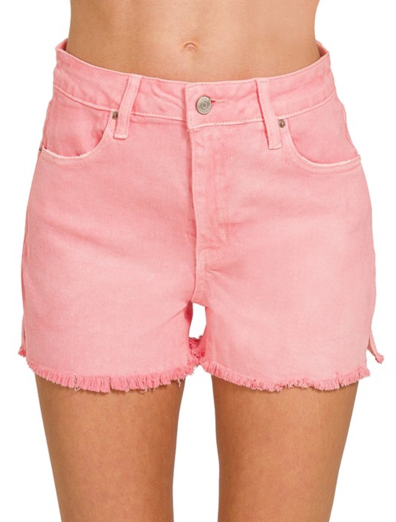 Zenana Acid Wash Frayed Shorts Pink