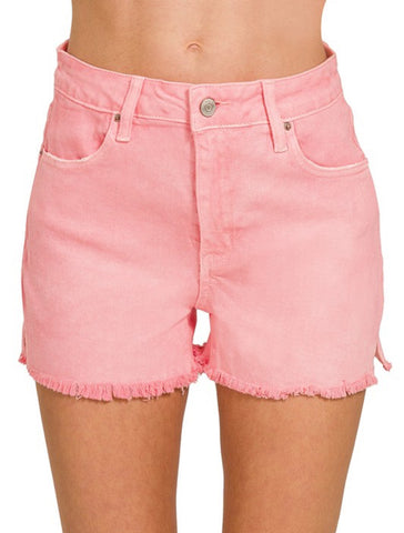 Zenana Acid Wash Frayed Shorts Pink