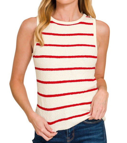 Stripe Sweater Tank Ruby Red