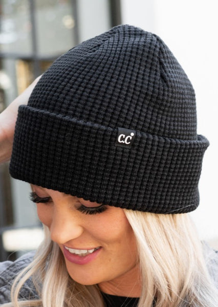 CC Waffle Knit Beanie Black