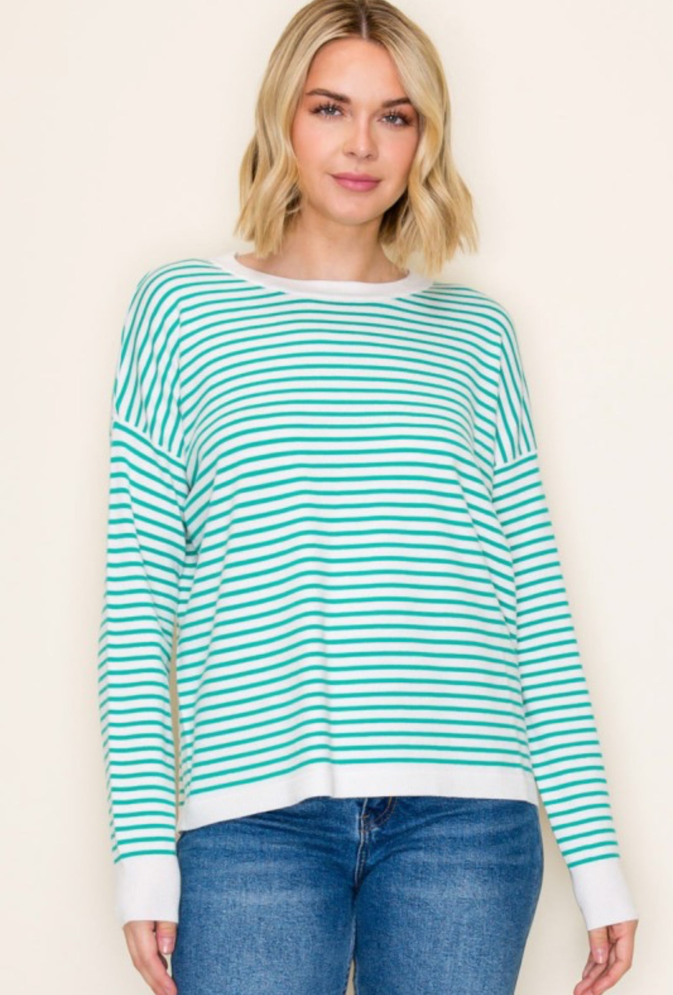 Everyday Relaxed Fit Stripe Sweater Green