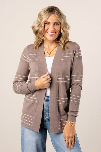 Stitch Stripe Cardigan Dark Mocha
