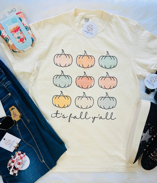 Comfort Colors It's Fall Y'all Multi Pumpkin Tee