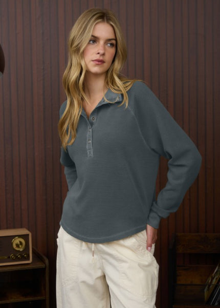 Elevated Basics Snap Henley Pullover Denim