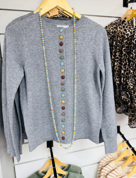 Grey Multi Button Cardigan Sweater