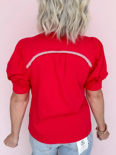 UMGEE Striped Collar Polo Top Red