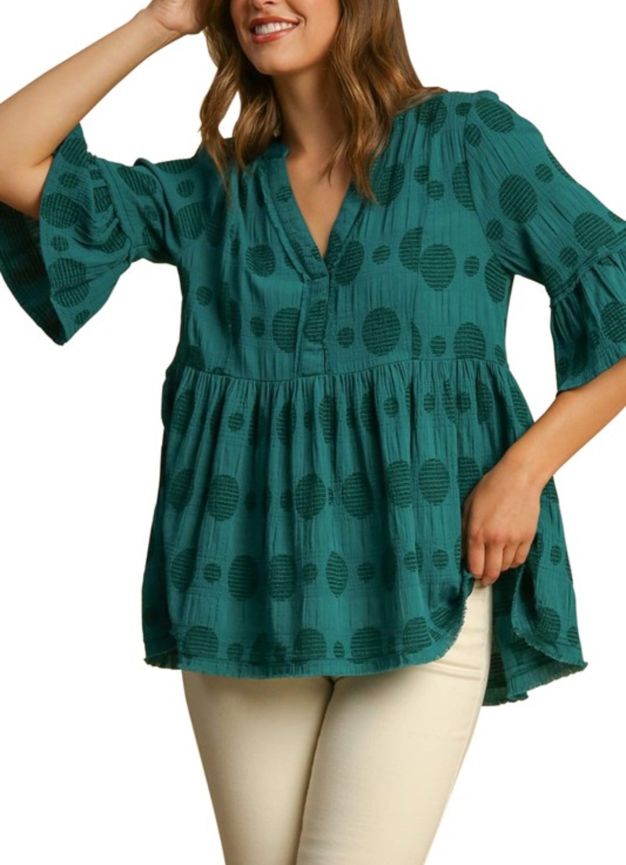 UMGEE Dotted Babydoll Top Peacock Teal