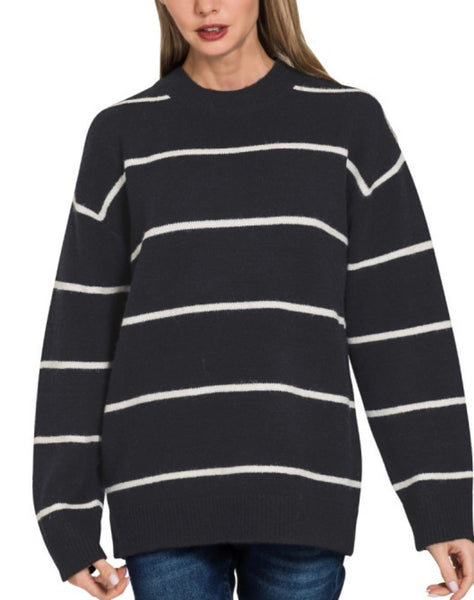 Stripe Classic Boyfriend Sweater Black