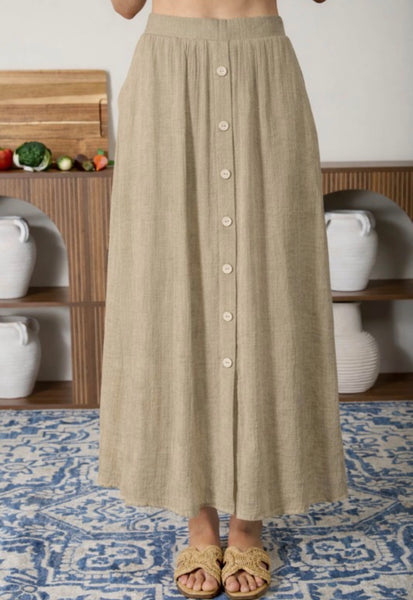 Skirt & Top Button Detail 2PC Set Khaki