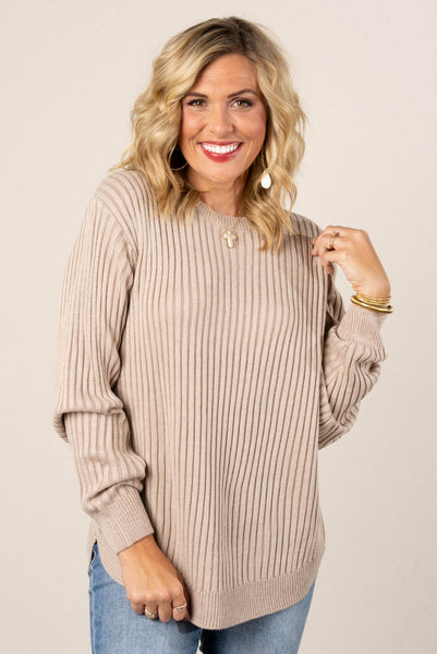 Curved Hem Two Tone Sweater Mocha