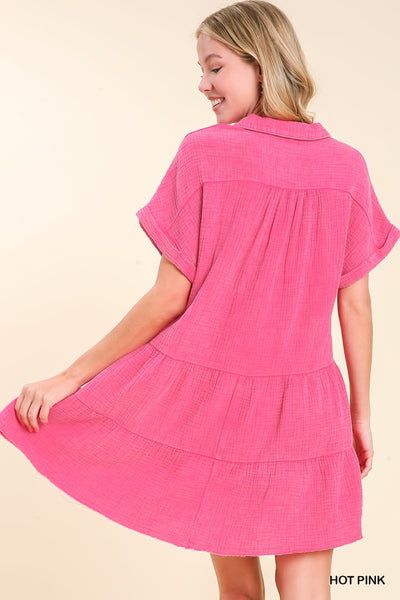 UMGEE Mineral Wash Babydoll Dress Hot Pink