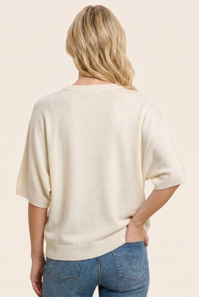 Elbow Sleeve Solid Sweater Ivory Cream