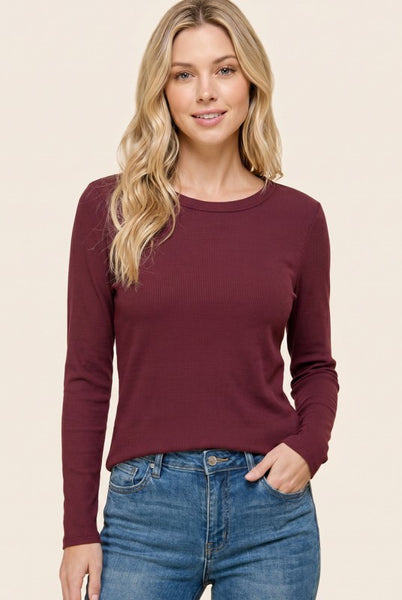 Basic Ribbed Layering Tee Burgundy