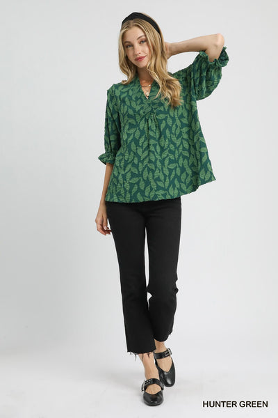 UMGEE Green Mix Leaf Print Top