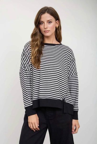 Black Stripe Exposed Seam Sweater Top