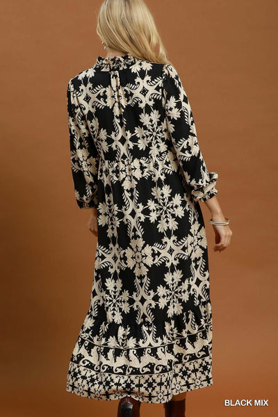 UMGEE Cameron Border Print Maxi Dress Black