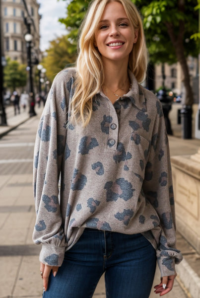 Mocha Animal Print Collar Top