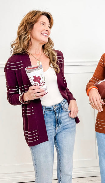 Stitch Stripe Cardigan Plum