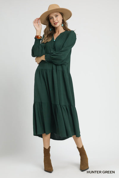 UMGEE Tiered Midi Dress Hunter Green