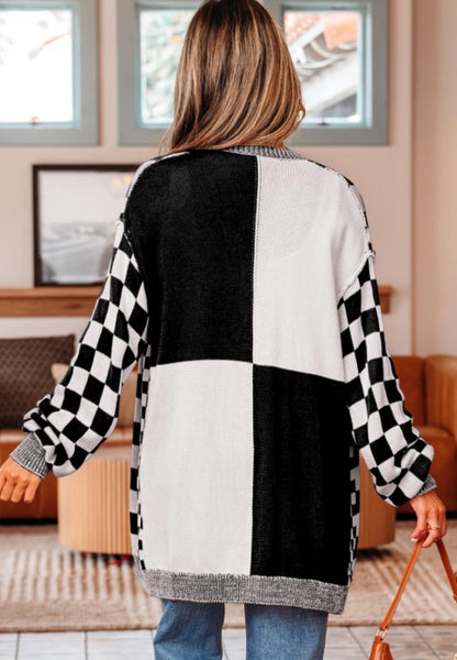 Black Checkered Sweater Cardigan