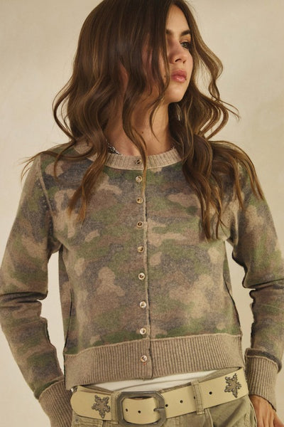 Camo Button Down Sweater Cardigan
