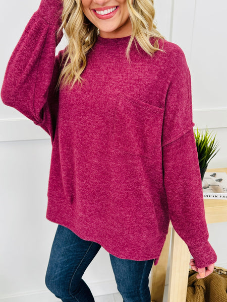 Sweater Weather Pocket Sweater Wine Red