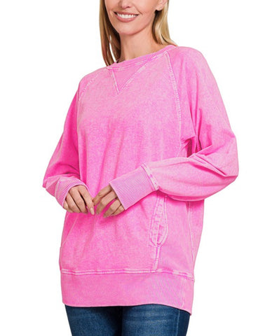 Acid Wash Pocket Sweatshirt Pink