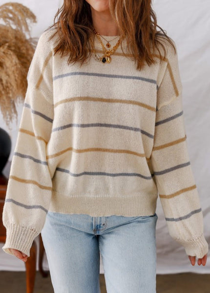 Beige Stripe Neutral Tone Sweater
