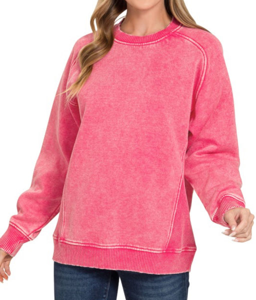 Acid Wash Sweatshirt Fuchsia