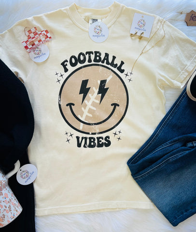 Comfort Colors Football Vibes Smiley Tee