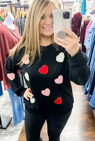 Black Heart Chenille Embroidered Sweatshirt