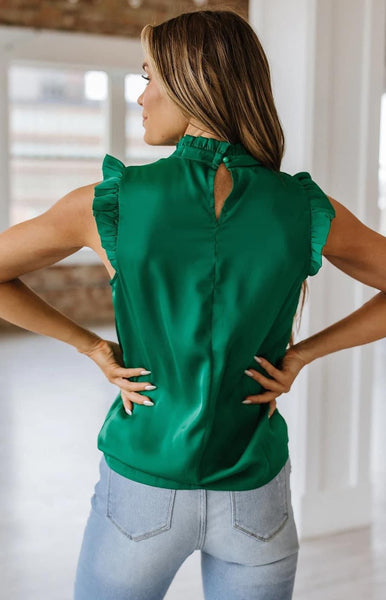 Emerald Mock Neck Frilly Ruffle Top