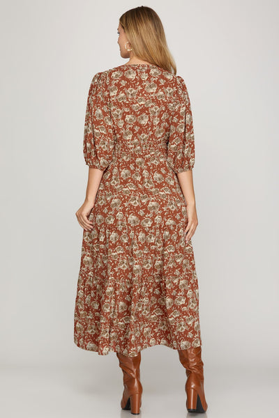 Cinnamon Taupe Floral Maxi Dress